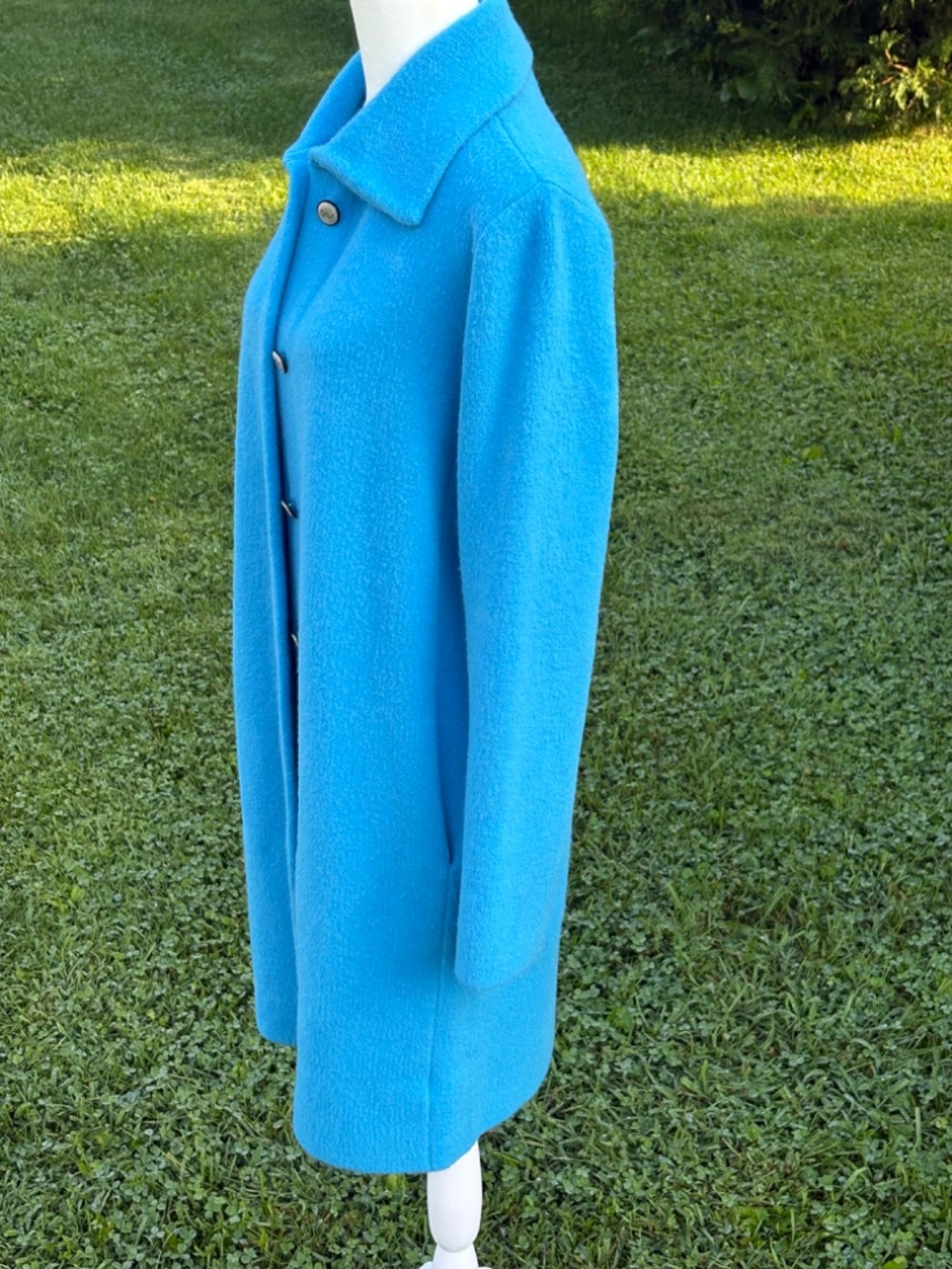 Talbots Vibrant Cyan Blue Button-Up Long Sweater Coat Jacket, Medium - Picture 3 of 11